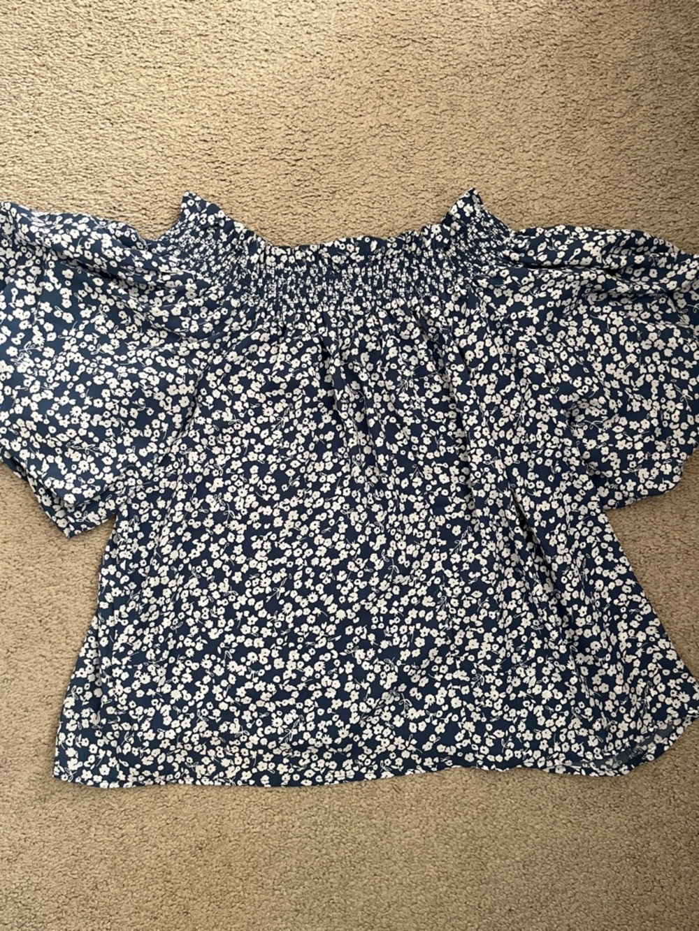 CeCe Navy Blue Floral Off-Shoulder Tunic